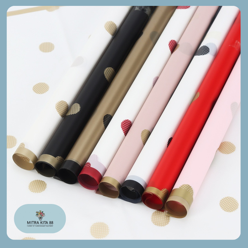 

Kertas Buket Bunga Bunga Motif Polkadot List Gold Flower Wrapping Paper Polkadot Cellophane KB099