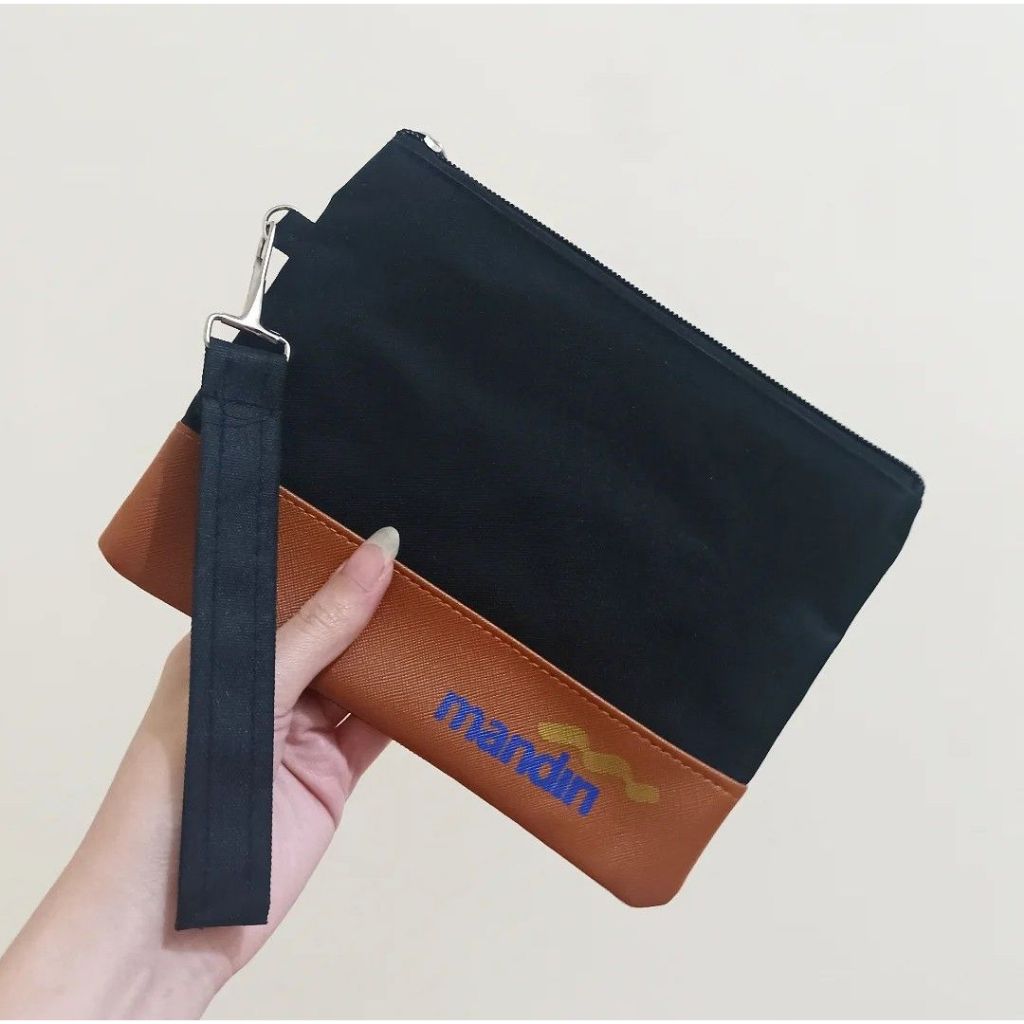 Pouch Tas Makeup Tempat Kosmetik Hitam Coklat Kanvas Bank Mandiri