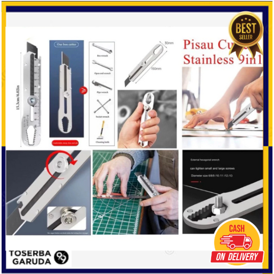 

Pisau Cutter Stainless Besi 9in1 Cutter Stainless Pemotong Kertas Tajam Anti Karat beli 1 gratis 1