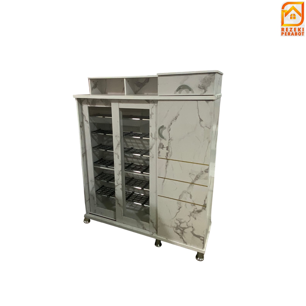 Rak Sepatu Sliding SR 250 JUMBO PUTIH - Tempat Penyimpanan Sendal Susun Kaca Sliding / LEMARI SEPATU