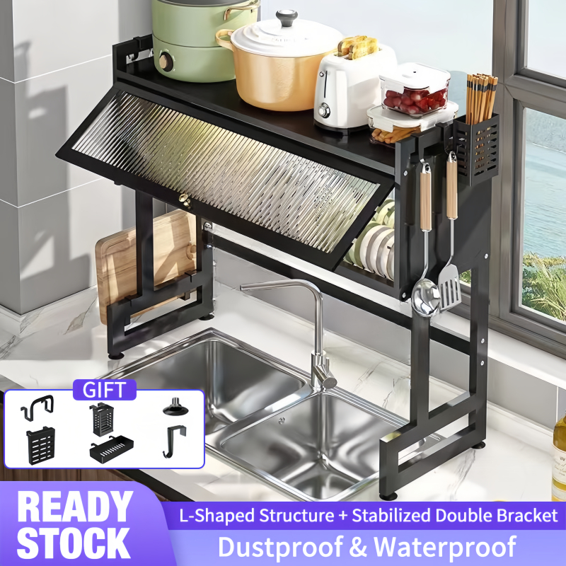 Rak Piring Wastafel Multifungsi Dengan Aksesoris Stainless Steel Rak Dapur Rak Sabun Cuci Piring