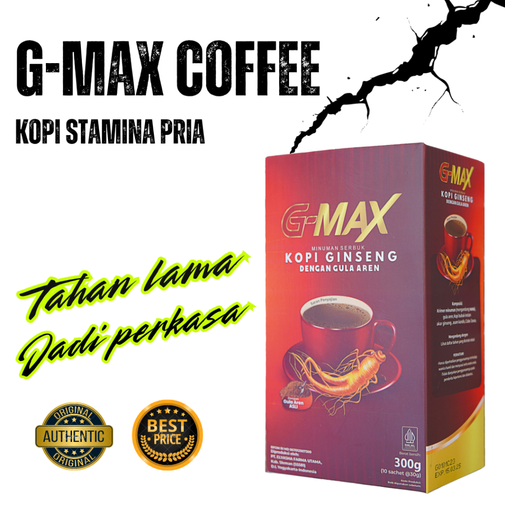 

KOPI G-MAX-Kopi Gingseng Stamina Pria 1 Box isi 10 sachet Original BPOM