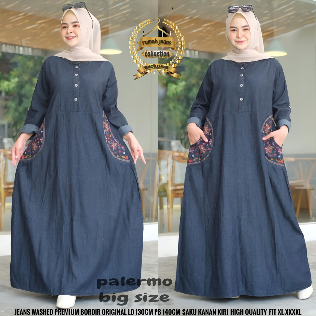 gamis jeans jumbo gamis jeans big size gamis bordir jumbo gamis jeans ld 130 gamis best seller