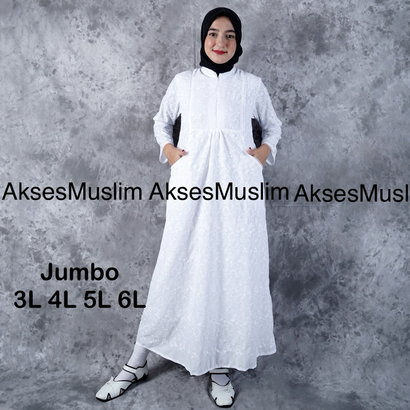 Gamis Ihrom Katun Rubiyah Bordir Hitam dan Putih Special Jumbo Perlengkapan Haji dan Umrah Wanit