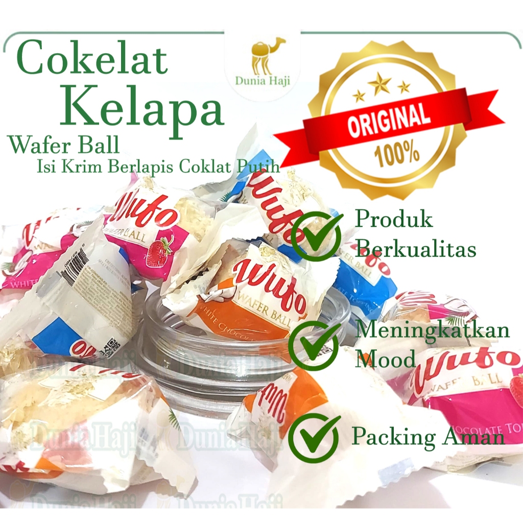 

Coklat Kelapa Wafer Ball Isi Topping Krim Lapis Cokelat Putih Souvenir Oleh-Oleh haji dan Umroh