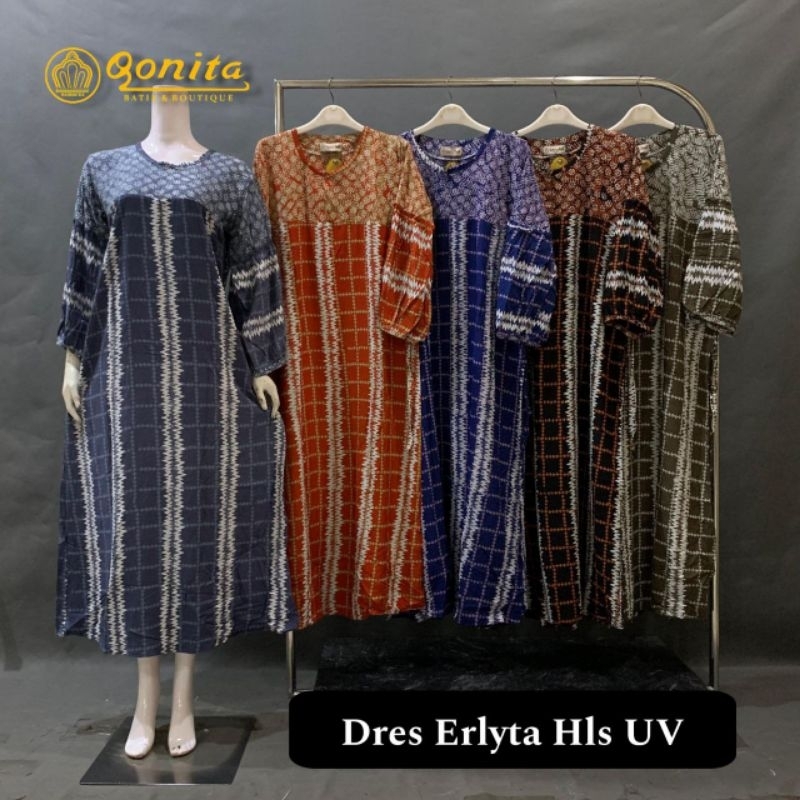 (Ld 100-106 cm) Daster Qonita Batik Cap Pekalongan Long dress Muslimah Adem Busui Friendly Resleting