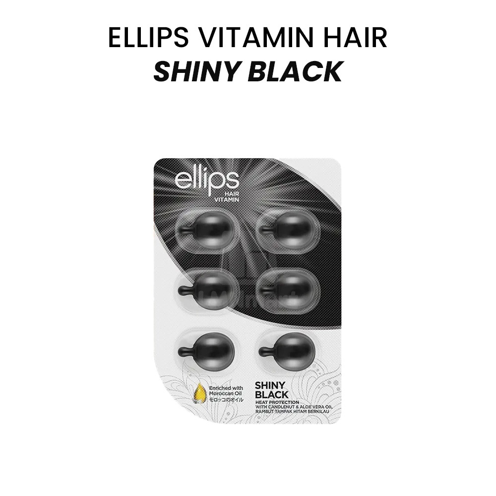 ELLIPS Vitamin Rambut Shiny Black 1ml 6pcs – Perawatan Rambut Kering Rontok & Rusak