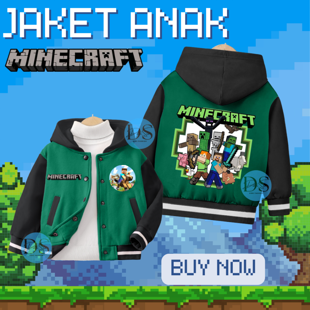 JAKET ANAK MINECRAFT LAKI LAKI PEREMPUAN USIA 2-12 TAHUN POCKET EDITION
