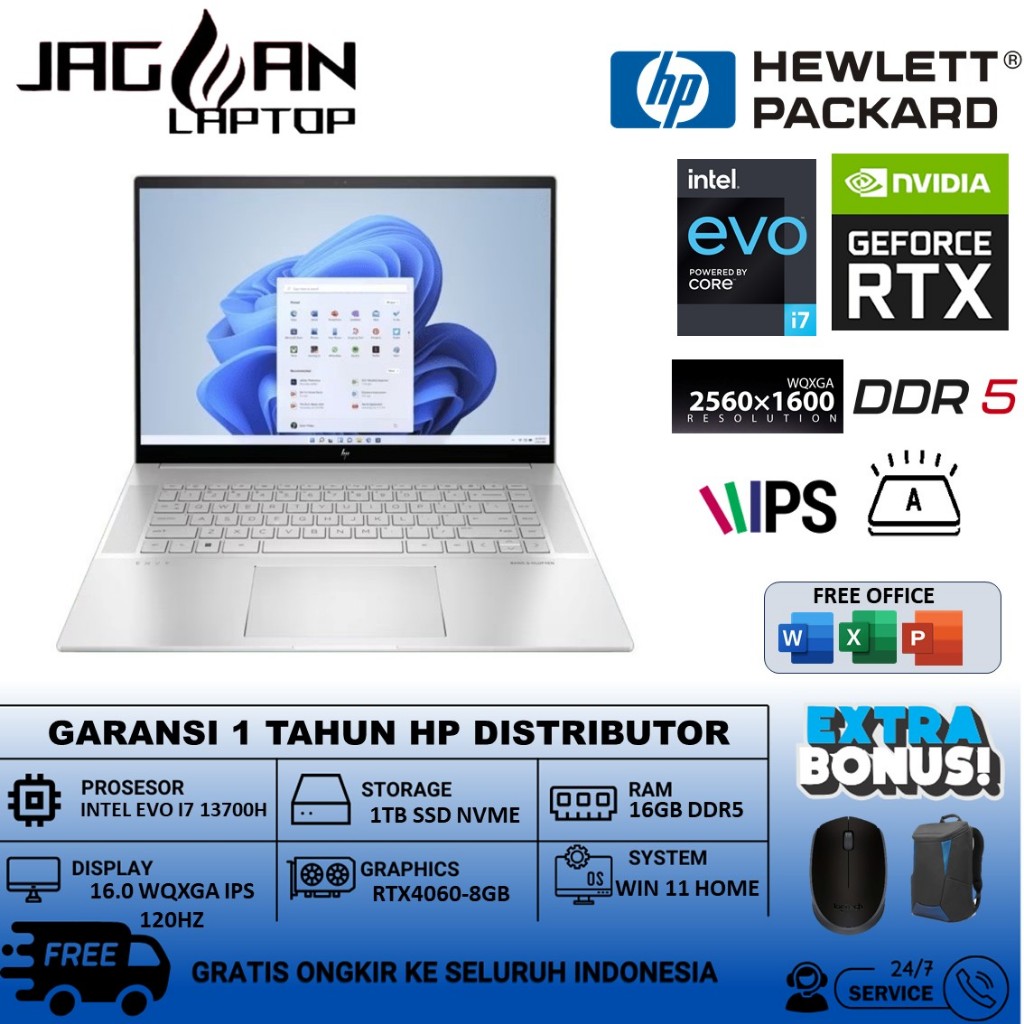 Laptop HP Envy 16 Intel Core i7 13700H RTX4060-8GB 64GB DDR5 1TB 16 WQXGA Touchscreen 120Hz Win11