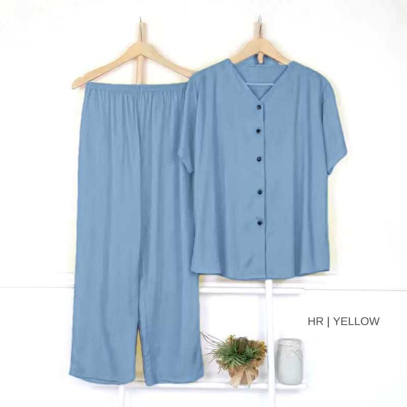 setelan piyama kerah v katun/setelan wanita/set kerah v