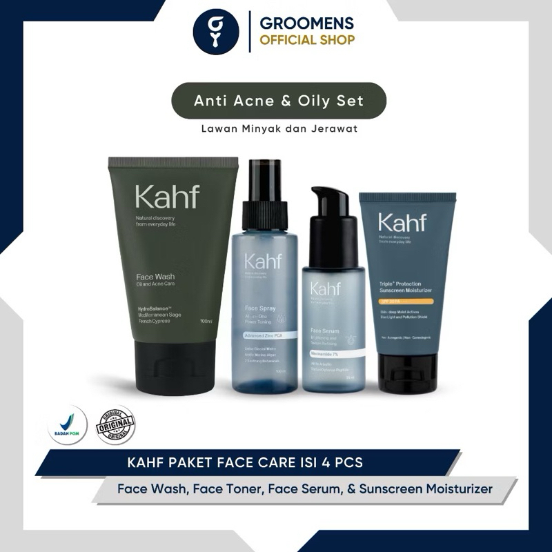 Kahf Paket Face Care Isi 4 pcs - Face Wash, Toner, Serum, & Sunscreen