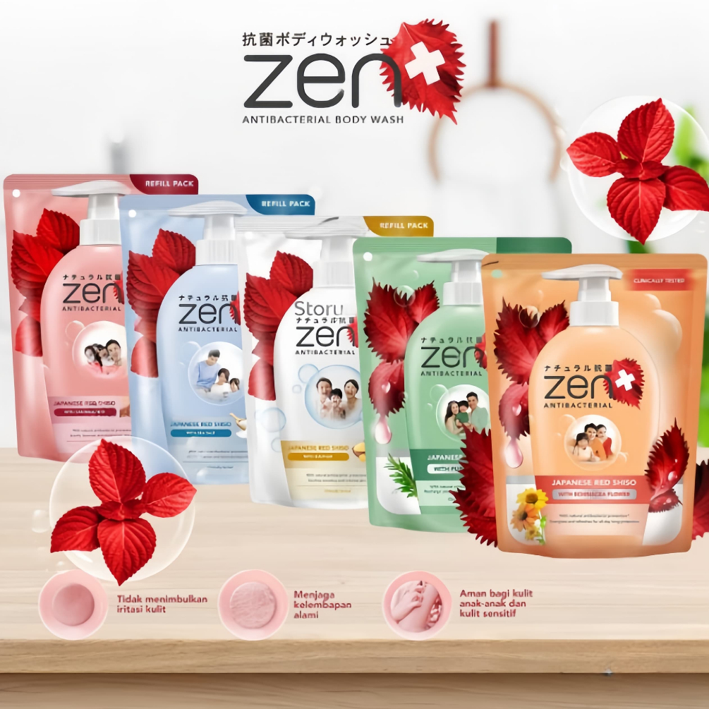 ZEN Refill Body Wash 400 ml Sabun Mandi Cair Varian Pink / Biru / Ungu / Orange / Putih / Hijau