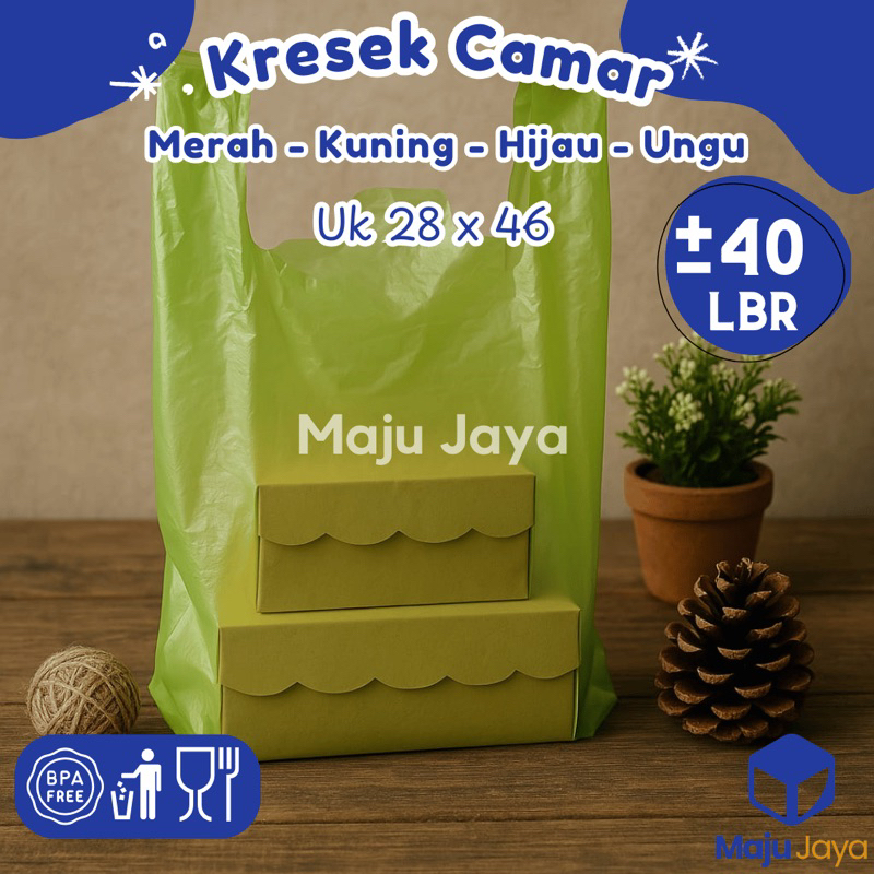 Maju Jaya - Kresek Camar 28x46 Warna Warni / Kantong Kresek Camar Warna Hijau Kuning Ungu Merah / Pl