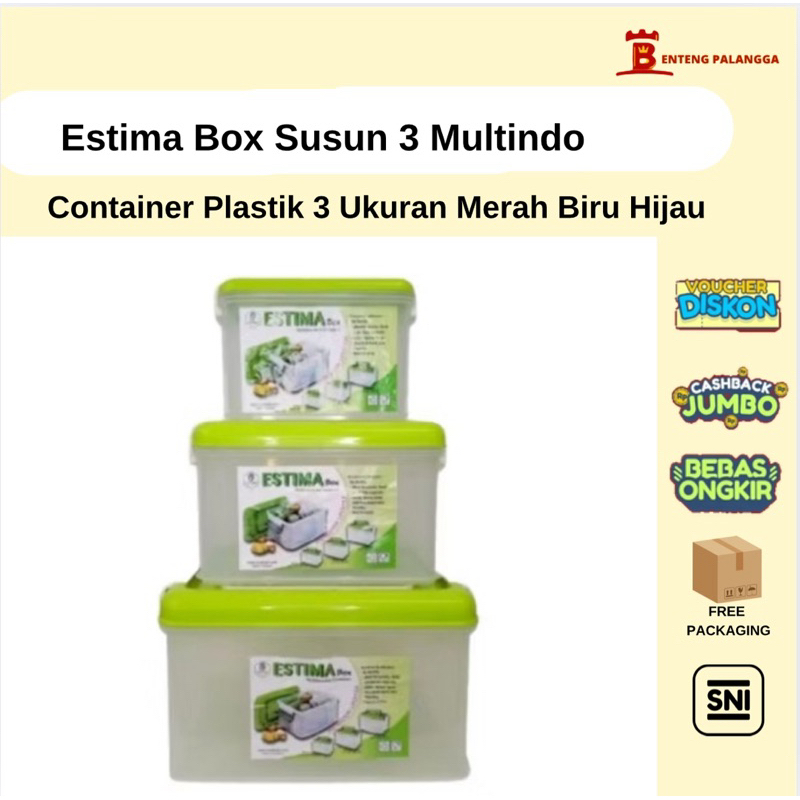 Estima Box Susun 3 Multindo / Container Box 3in1 Merah Biru Hijau/ Container Plastik Box Kotak Serba