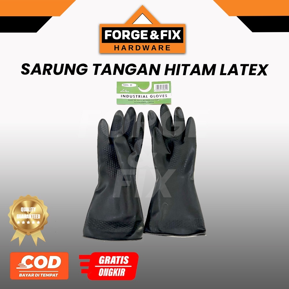 Sarung Tangan Karet Hitam Panjang Tebal Industrial Rubber Gloves Latex