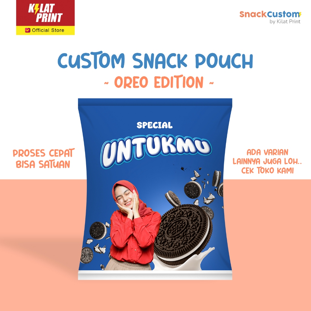 

Snack Custom Foto Teks Bungkus Pouch Jumbo Ala Oreo Edition