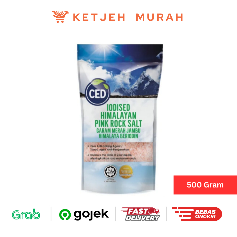 

Garam Himayala Beriodin CED Iodised Himalayan Pink Rock Salt Garam Merah Jambu 500 Gram