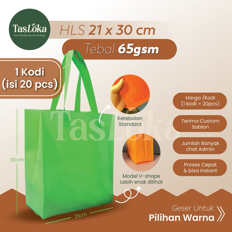 

(1KODI=isi 20pcs) Tas Spunbond 21x30 Goodie Bag Souvenir Hampers 65gsm Tebal dan Kokoh Tas Belanja