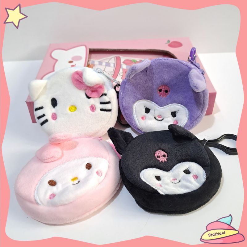 Dompet Koin Plushy Sanrio Gantungan Kunci Kain Hapus Super Imut Lucu Cinnamoroll My Melody Hello Kit