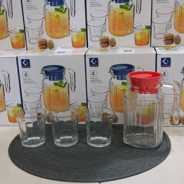 Teko set Burgos/verona/Pitcher Set 4 in 1 Kimglass Gelas Teko Kado Isi 4 Bahan/Teko satu set/Teko ka