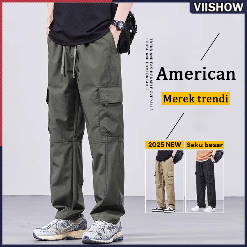 Celana cargo panjang pria Fashion korean style Cargo pants pria Longgar Celana Outdoor Gunung Pria P