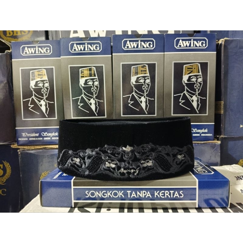GROSIR PECI/SONGKOK AWING POLOS AC HITAM ISI ( 10 PCS), BAHAN ORIGINAL