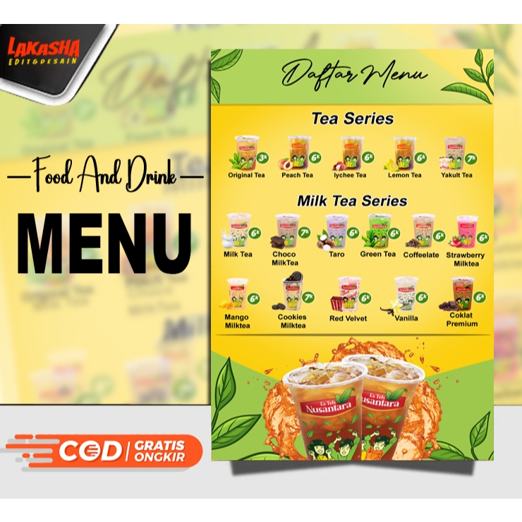 DESAIN MENU MAKANAN DAN MINUMAN FREE CETAK SETIKER A3 DAN LAMINASI