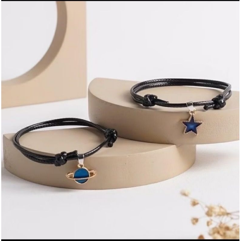 SEPASANG GELANG COUPLE BULAN BINTANG TALI KOREA WATERPROOF MODEL SIMPLE GAYA ELEGAN