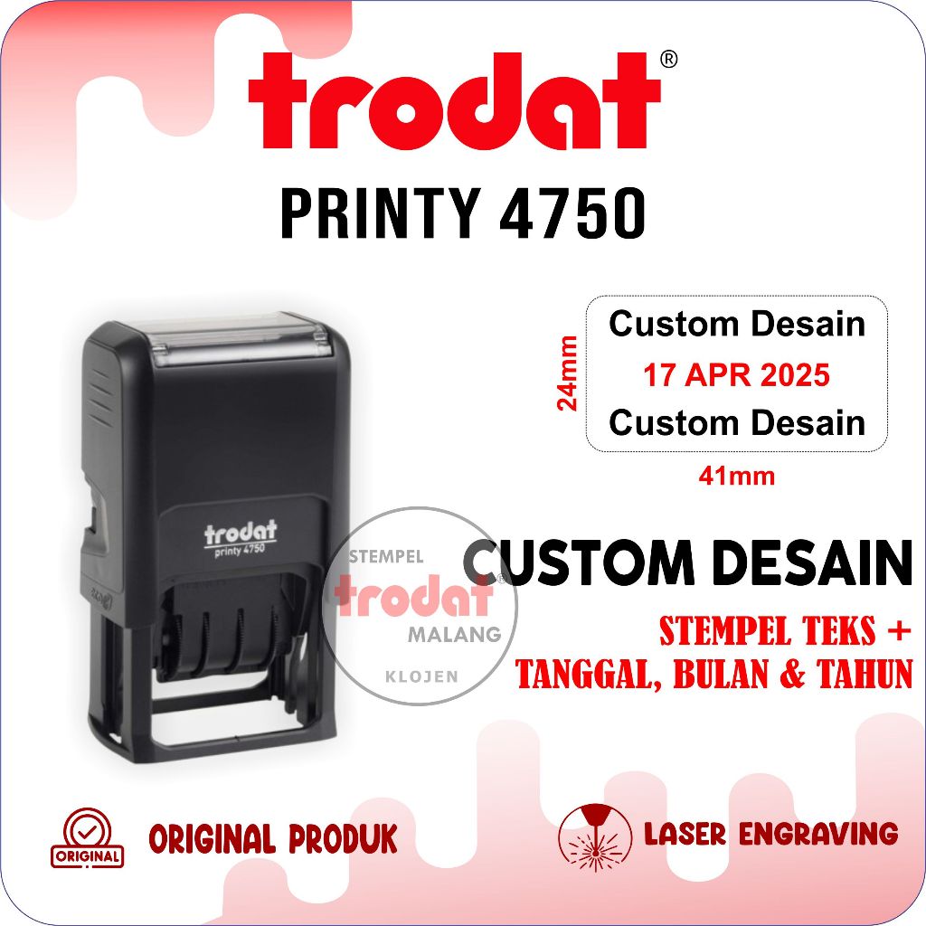 

Stempel Trodat 4750 (41x24 mm) Stempel text + tanggal bulan tahun