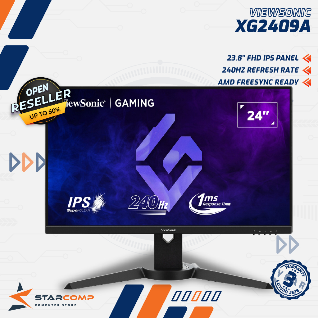 VIEWSONIC XG2409A 24" IPS 240Hz 1ms HDR10 Ergonomic Monitor LED
