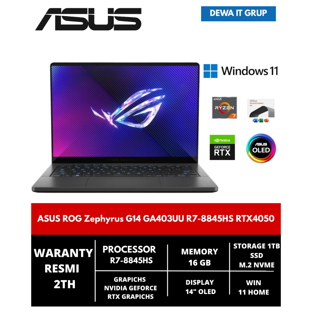 ASUS ROG Zephyrus G14 GA403UU R7-8845HS RTX4050 16GB 1TB 14" OLED W11