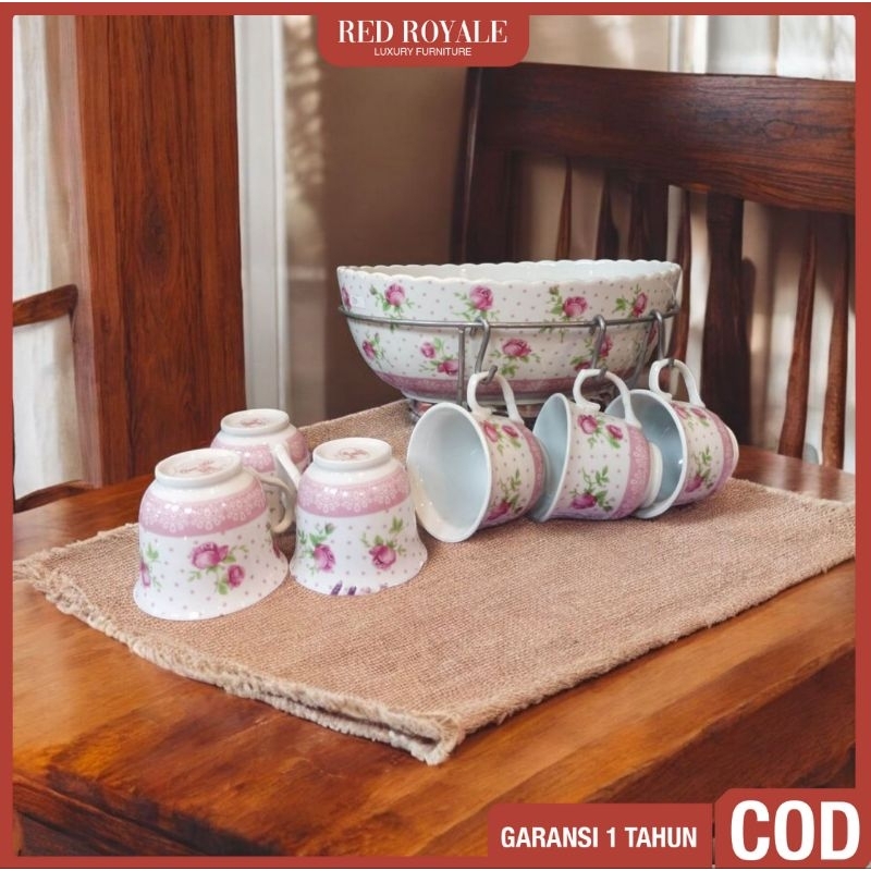 prasmanan mangkuk set Vicenza keramik shabbychic bunga tempat penyimpanan makanan sup buah wadah ser