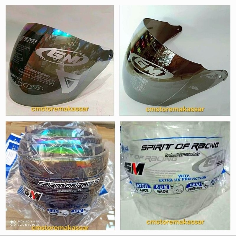 Kaca Helm GM Evo / Evolution / Fighter Original GM Silver Chrome Pelangi Rainbow Bening Clear