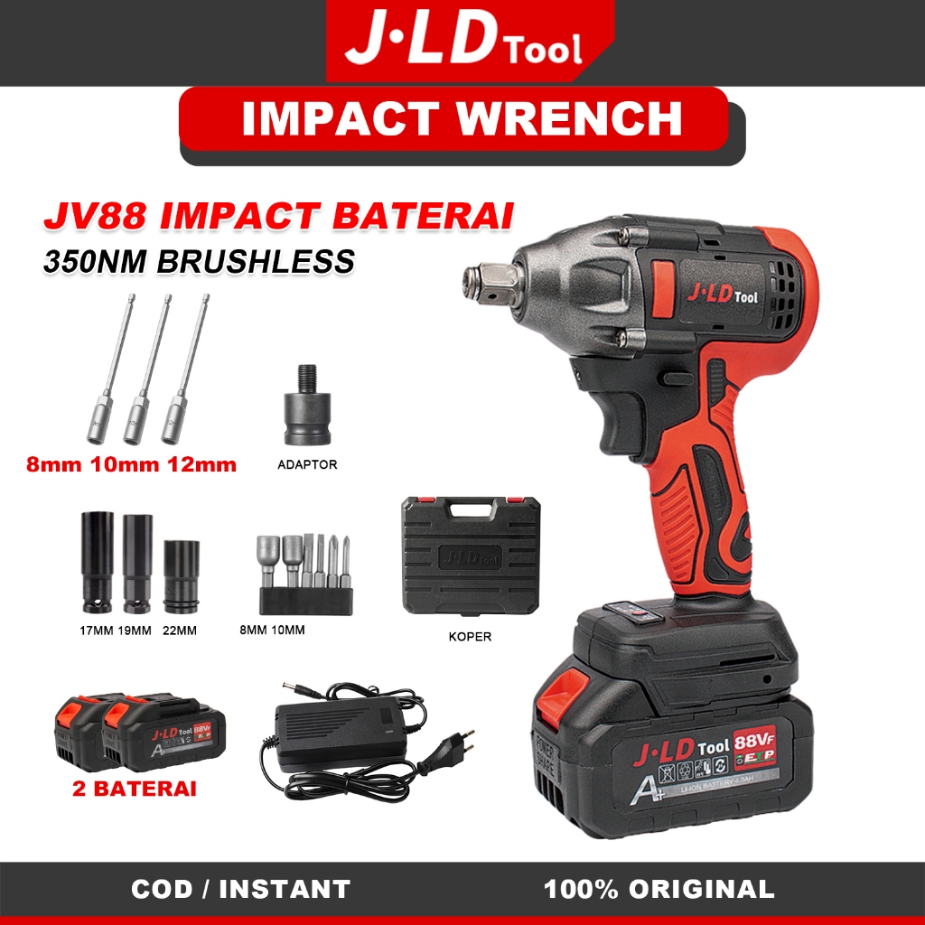 JLD JV88 ORIGINAL Cordless Impact Wrench mesin bor impact baterai 88VF impek baterai brushless 350N.