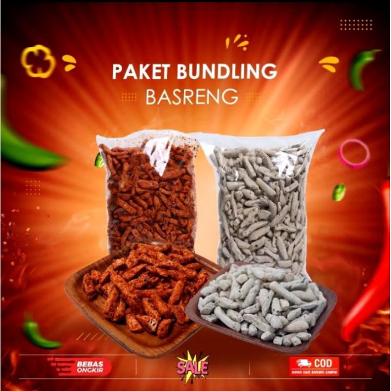 

Paket mix !! Basreng pedas daun jeruk 500gr + Ori daun jeruk 500gr