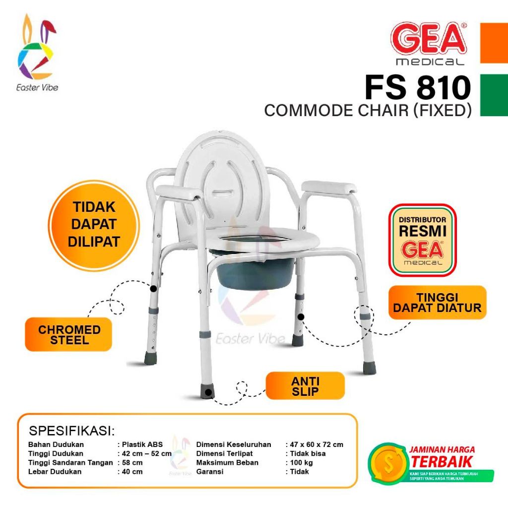 Kursi BAB Commode Chair untuk Lansia Bisa Diatur Ketinggian dengan Pispot