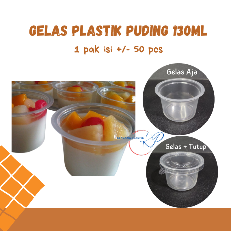 Gelas Plastik Puding 130ml+Tutup l Cup Pudding Jelly 130 ml @50Pcs