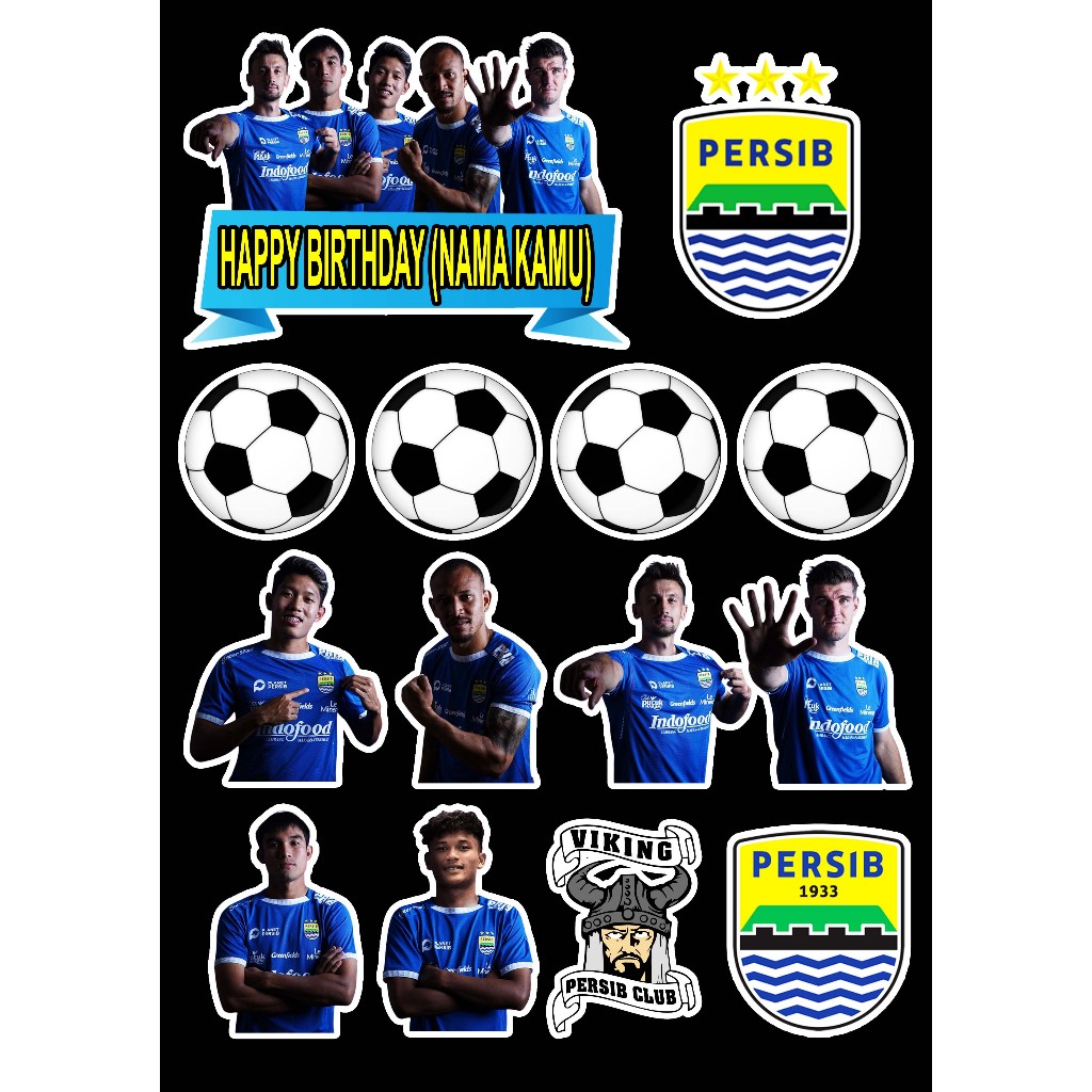 Topper Kue Ulang Tahun Karakter CLUB PERSIB | Hiasan Kue Custom Nama