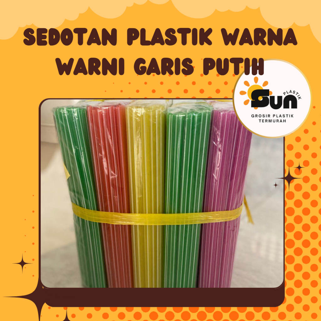 Delima Sedotan Plastik Panjang Warna Garis Putih Tebal | Sedotan Plastik