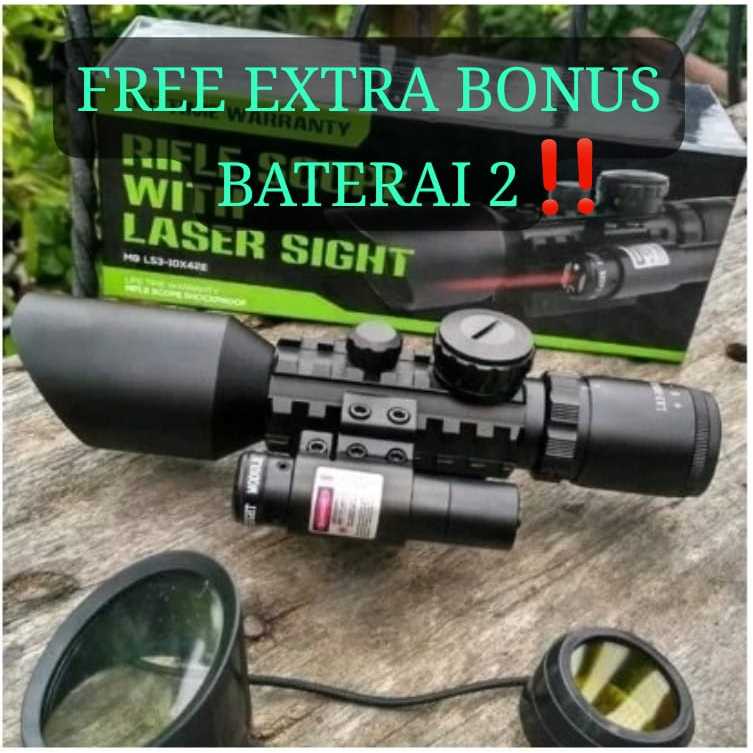 TELESCOPE WITH LASER SIGHT M9 LS3-10X42 E, Telescope Teleskop Rifle Scope + Laser Scope ACCURATE M9 
