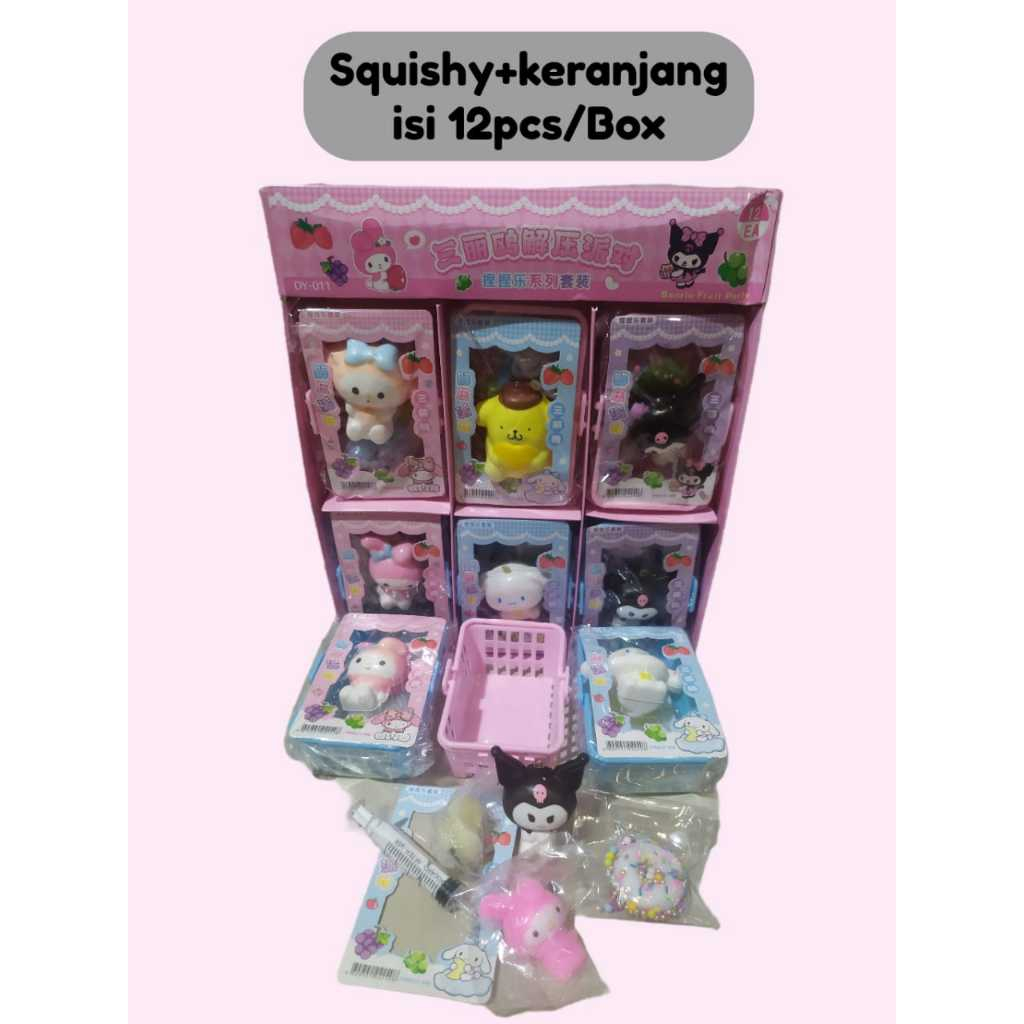 Grosir Mainan Squishy Sanrio moni-moni isi 12pcs dan jelly suntik satu set cute Viral splat toys