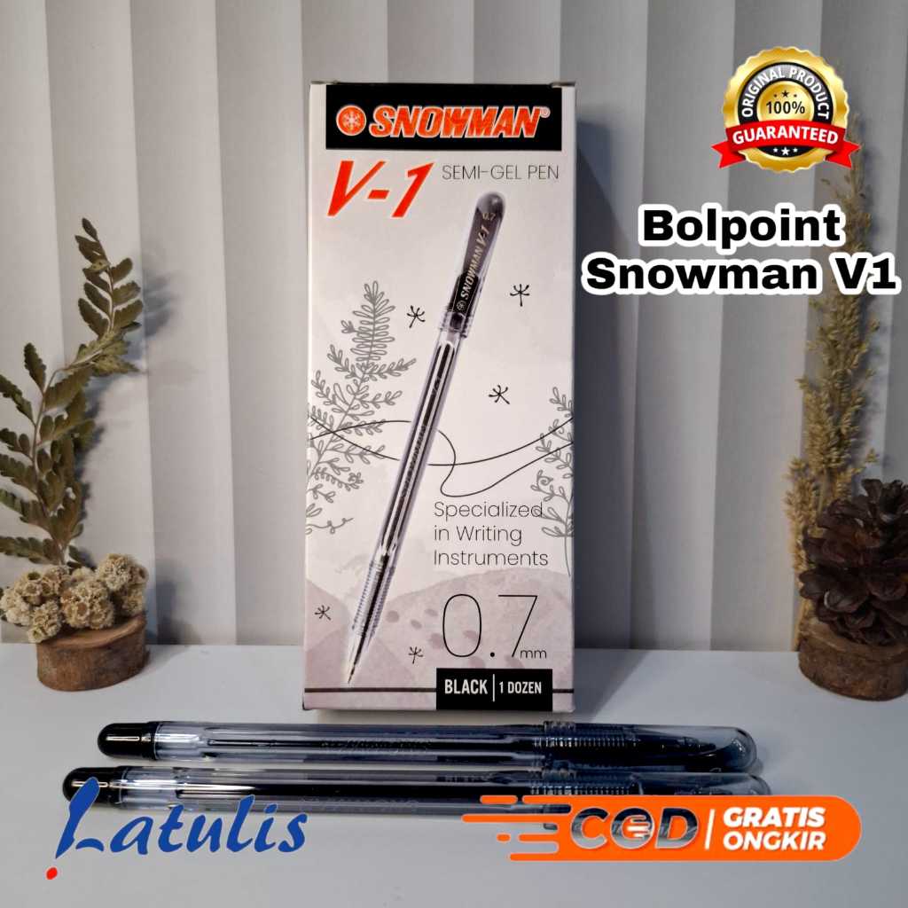 

(ISI 12)Pulpen/Bolpen/Ballpoint/Ballpen Snowman V1 (HITAM) 0.7mm