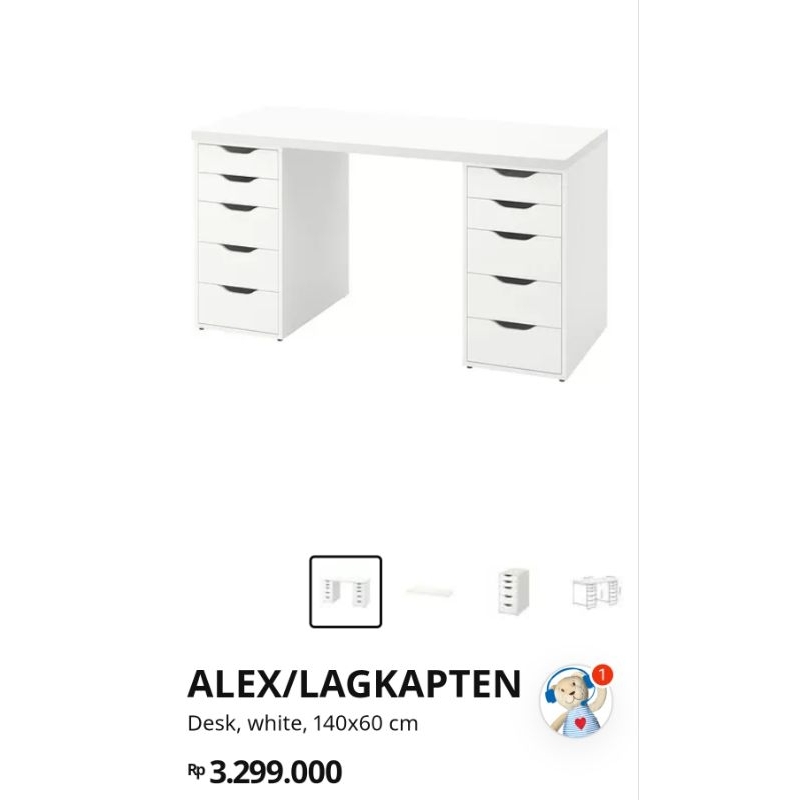 1 Set Daun Meja & Drawer Alex + Lagkapten IKEA