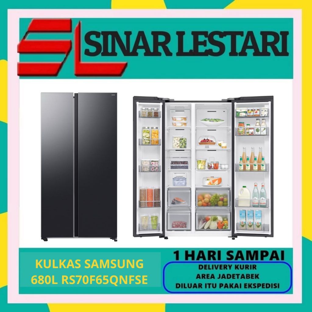 KULKAS SAMSUNG RS90F65ANFSE BESPOKE SIDE BY SIDE 641 LITER FAMILY HUB BLACK DOI W/AUTO OPEN DOOR