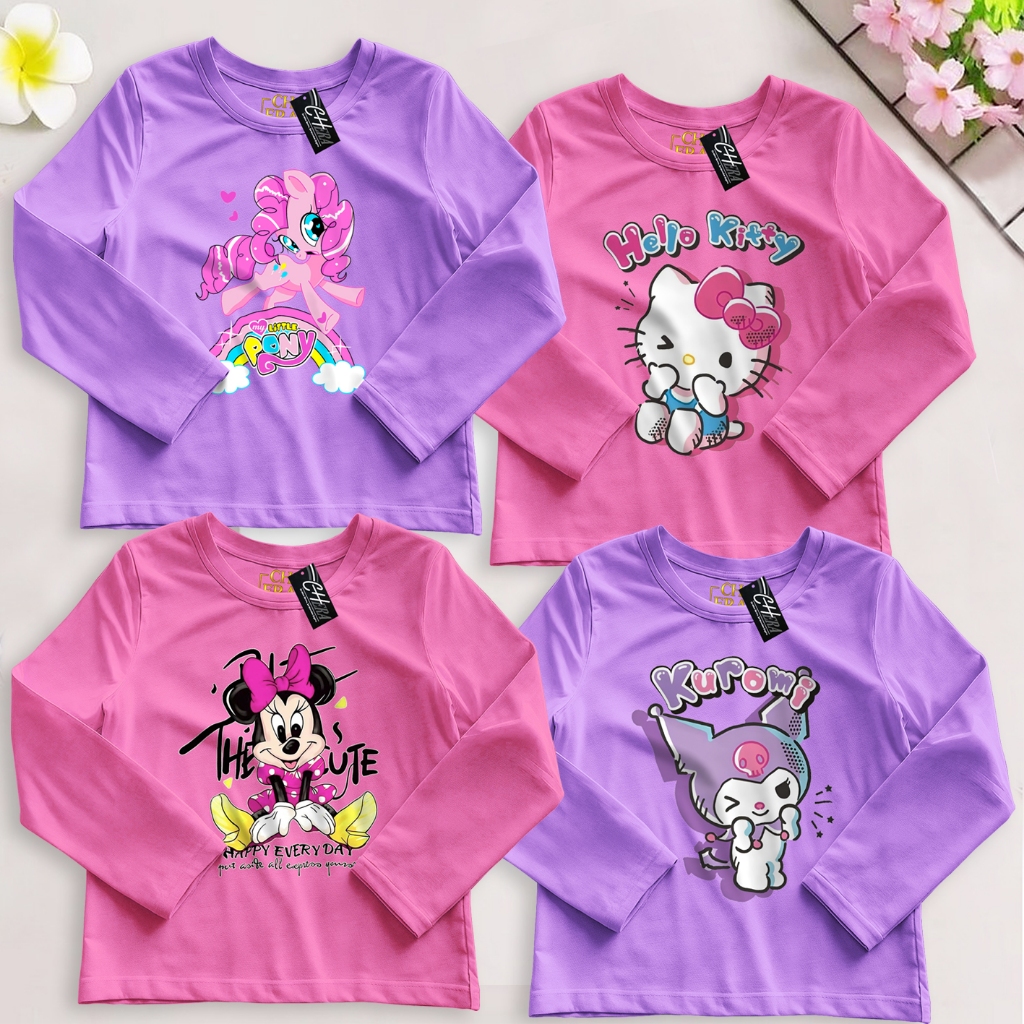 baju kaos lengan panjang karakter bahan katun buat anak perempuan hingga remaja
