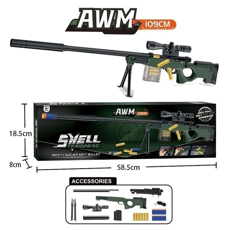 

ABmart TrustedStore168 Mainan Anak AWM KAR98K Sniper Tembak Tembakan Peluru Busa