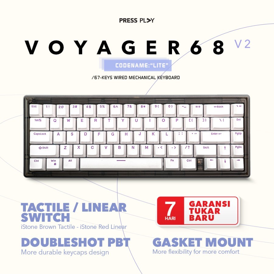 Press Play VOYAGER68 v2 Lite 65% VOYAGER-68- 67 Mechanical Keyboard Gaming