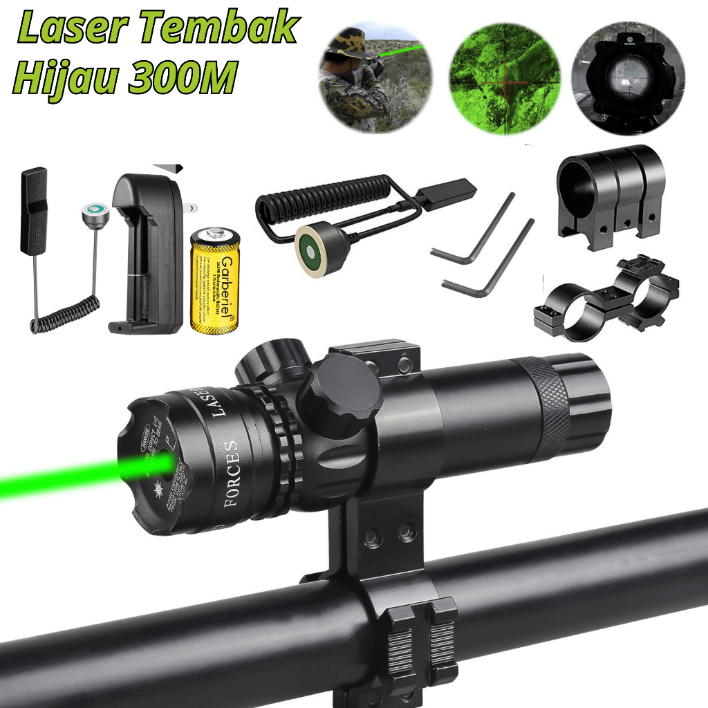 PROMO VASTFIRE Laser Tembak Senapan Angin Warna Hijau Jarak Jauh Siang Malam 300 Meter Paket Lengkap