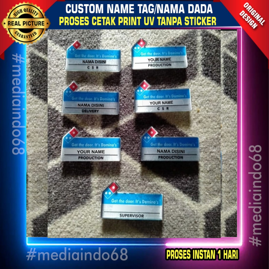 

Custom Name Tag / Papan Nama DOMINO'S PIZZA (Bahan Stainless)