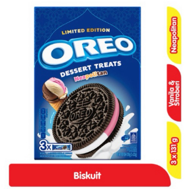 

Oreo Neapolitan Dessert Treat Biskuit Krim Vanila & Stroberi 3 x 131 gr/OREO MURAH/OREO ORIGINAL
